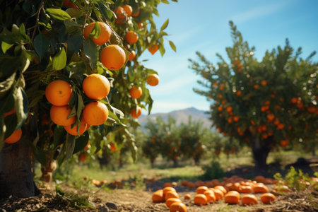 Towering Orange tree. Food nature leaf. Generate Aiの素材