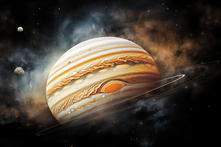 Panoramic Orbiting Jupiter captured banner. Galaxy space astronomy celestial planet. Generate Aiの素材