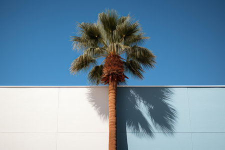 Majestic Palm tree contrast. Sun year. Generate Aiの素材