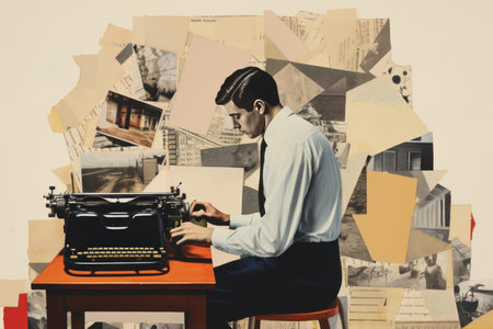 Intricate Paper collage documents hand drawing. Blank notes. Generate Aiの素材