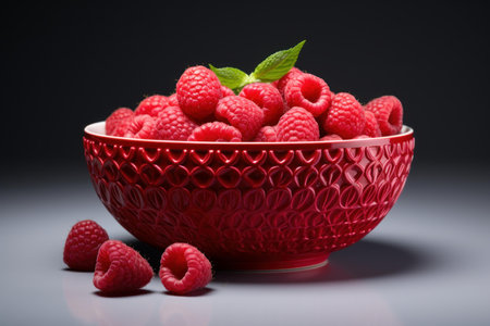 Vibrant Raspberry bowl background. Macro diet food. Generate Aiの素材
