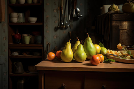 Juicy Pears ripe table kitchen. Apple tree. Generate Aiの素材
