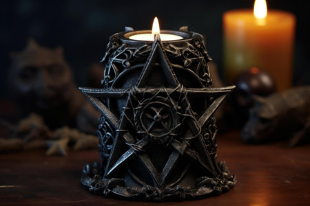 Antique Pentagram candle holder. Dark magic esoteric fantasy gothic. Generate Aiの素材