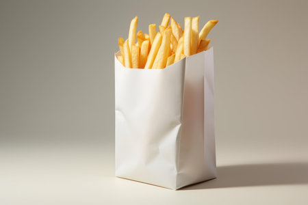 Disposable Paper bag of fast food photo. Shop pack fries. Generate Aiの素材