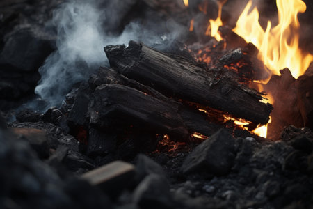 Crumbly Piece smoldering coal. Energy fuel. Generate Aiの素材