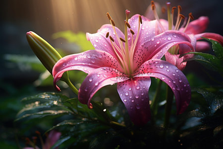 Alluring Pink lilly. Summer nature floral. Generate Aiの素材