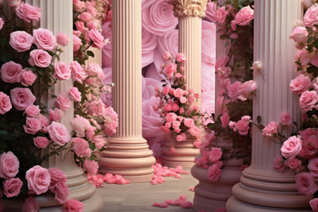 Stunning Pink roses column. Pink plant decoration. Generate Aiの素材