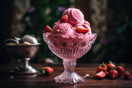 Cold Pink ice cream ball. Food summer. Generate Aiの素材