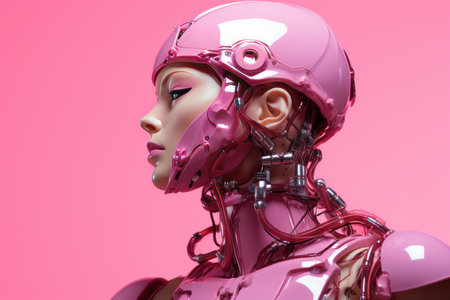 Futuristic Pink woman robot. Robot neon female. Generate Aiの素材