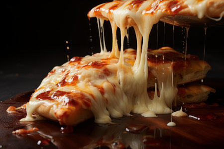 Savory Hot pizza melted cheese. Cooking food. Generate Aiの素材
