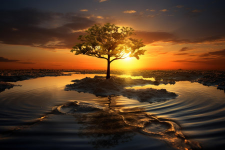 Lush Plant water growing sunset. Earth dirt. Generate Aiの素材