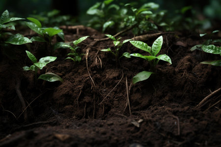 Verdant Plant growing forest soil. Sunshine baby. Generate Aiの素材