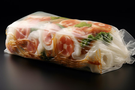 Disposable Plastic wrap food. Film stretch. Generate Aiの素材