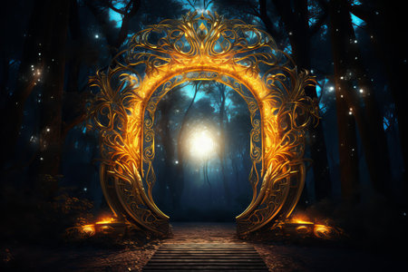 Glowing Illuminated portal gate. Neon travel. Generate Aiの素材