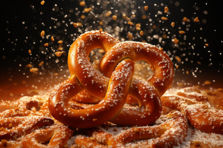 Moist Soft baked pretzel with salt. Twisted traditional Bavarian bakery doughy bread. Generate aiの素材
