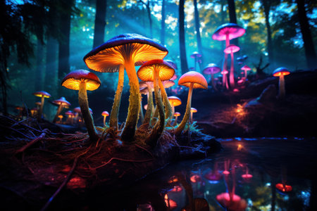 Textural Decorative mushrooms. Nature fungi plant. Generate Aiの素材