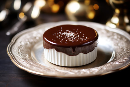 Decadent Chocolate pudding. Cake milk dessert. Generate Aiの素材