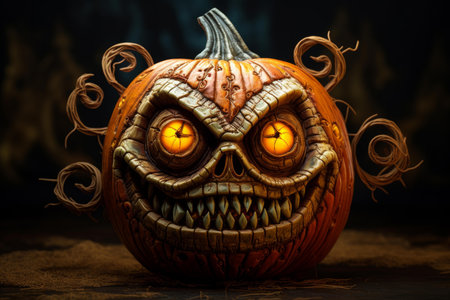 Orange Pumpkin halloween. Horror trick evil. Generate Aiの素材