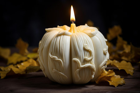 Waxen Pumpkin white candle. Candle decor. Generate Aiの素材
