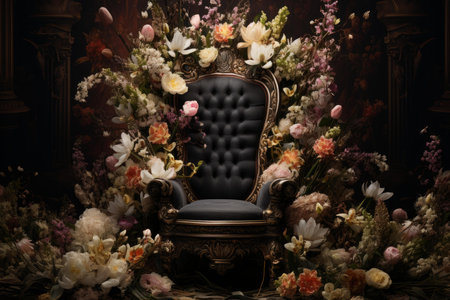 Majestic Black queen flowers throne. Model shine art. Generate Aiの素材