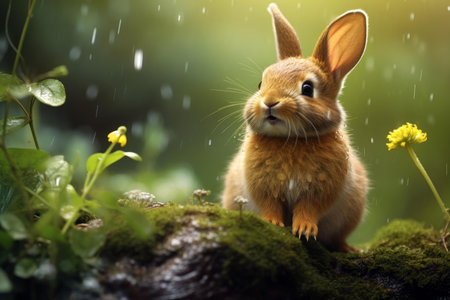 Verdant Rabbit forest nature. Wild cute animal fur mammal. Generate Aiの素材