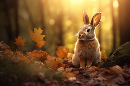Lush Rabbit forest nature outdoor. Cute wild mammal small fauna. Generate Aiの素材