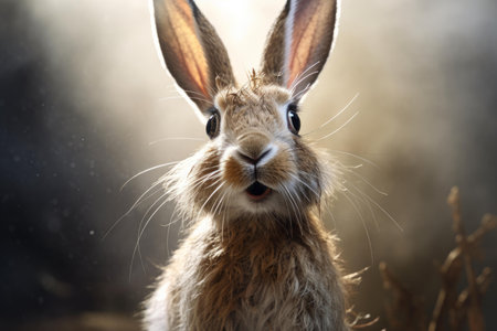 Captivating Side view portrait of wild rabbit. Brown cute hare in nature grass. Generate aiの素材