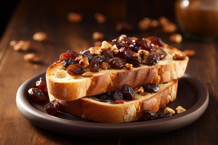 Sweet Raisin slices bread toast. Meal flour snack. Generate AIの素材