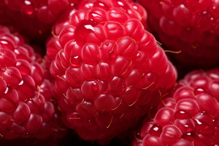 Detailed Macro raspberry closeup. Leaf berry. Generate Aiの素材