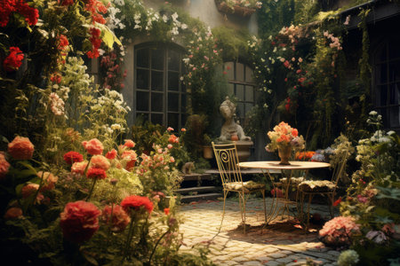 Tranquil Real life garden. Residence property. Generate Aiの素材