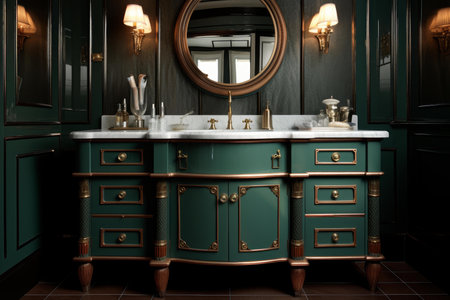 Sleek Washbasin cupboard bathroom. Mirror cabinet. Generate Aiの素材