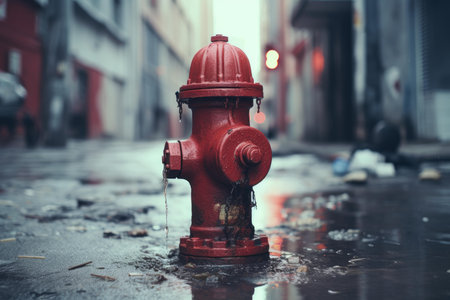 Metallic Red fire hydrant. Red safety plug equipment pressure. Generate Aiの素材