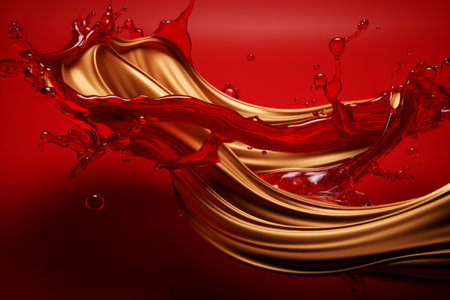 Vibrant Red gold liquid. Decoration shape. Generate Aiの素材