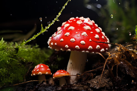 Poisonous Red toadstool mushroom. Toxic fungus. Generate Aiの素材