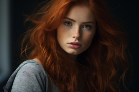 Seductive Red hair street. Fashion model face. Generate Aiの素材