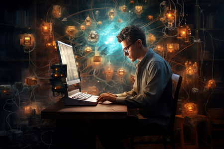 Adult computer working. Work using. Generate Aiの素材