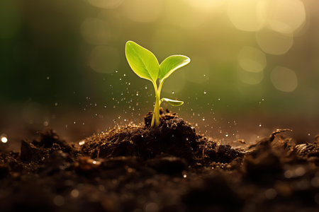 Seedling sprouting pot. Seedling botany. Generate Aiの素材
