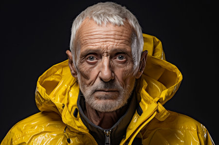 Experienced Old man yellow jacket. Old fun model. Generate Aiの素材