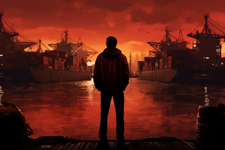 Navigational Person sea port. Travel boat. Generate Aiの素材