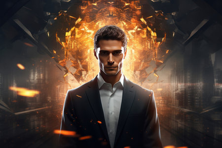 Realistic Man virtual personality vr. Digital mobile. Generate Aiの素材