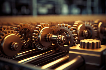 Intricate Manufacturing gears. Engine work wheel. Generate Aiの素材
