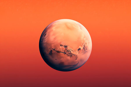 Spherical Mars planet. Nebula desert space. Generate Aiの素材