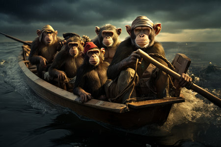 Imaginative Monkey magic sea boat. Tourism action. Generate Aiの素材