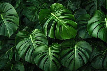 Lush Monsterra leaf jungle. Nature summer garden. Generate Aiの素材