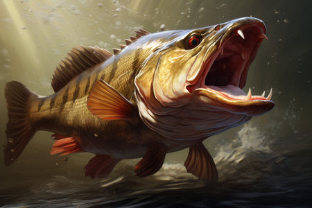 Gill-bearing Mouthbass fish. Summer lake nature. Generate aiの素材