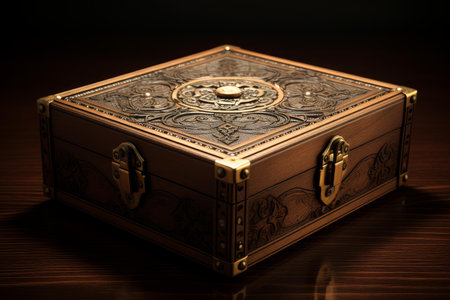 Robust Necklace wooden box on table. Stones fashion luxury timber shiny. Generate Aiの素材