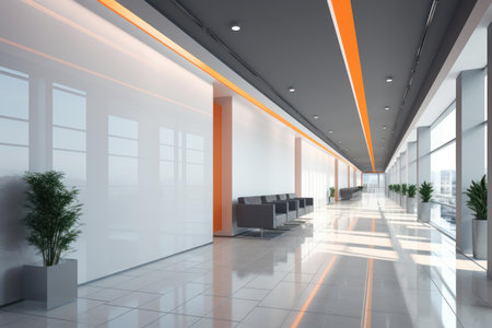 Intimidating Large office blank corridor. City gallery. Generate Aiの素材