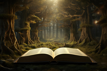 Verdant Open magic book forest. Old art. Generate Aiの素材