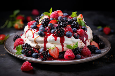 Creamy Pavlova dessert. Fruit food cream. Generate Aiの素材