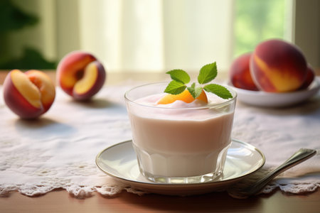 Creamy Peach yogurt food. Fruit drink organic. Generate Aiの素材